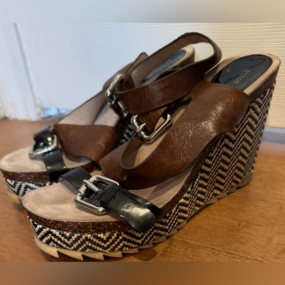 Rudsak Aeryn leather platform sandal wedge chevron buckle strappy boho office 40